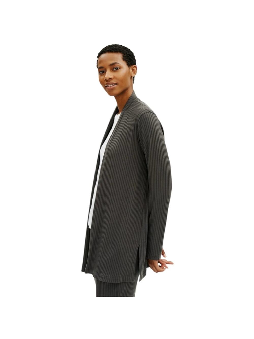 Eileen Fisher Textured Stretch Rib High Neck Jacket organic cotton blend sz L